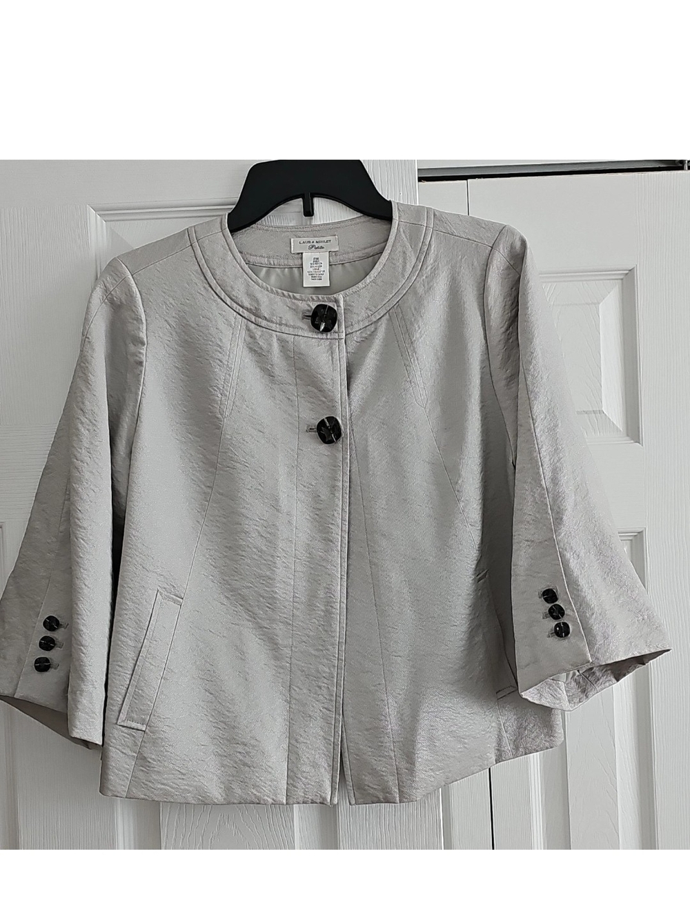 Laura Ashley Light Silver Gray Button Lined Basic Jacket Women's Petite PM Short